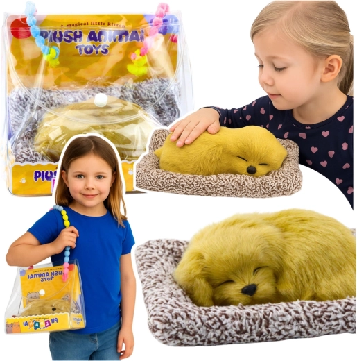 chiot labrador endormi sur coussinet avec pelage duveteux dans un sac de transport