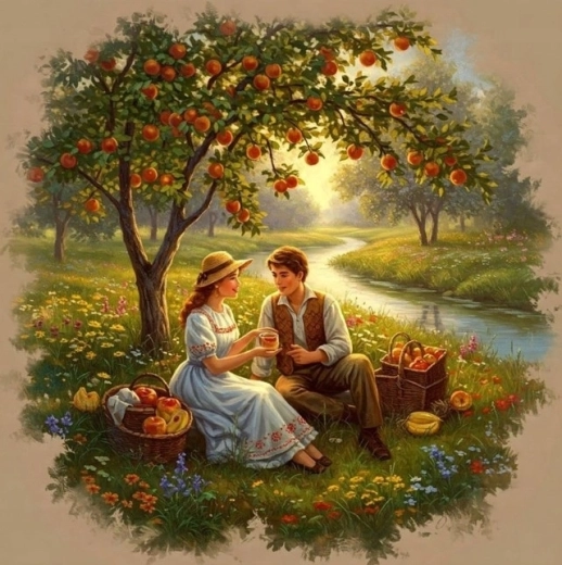 Norimpex peinture diamantée Pique-nique sous le pommier 30 × 40 cm