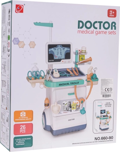 Chariot médical pour enfants avec ECG et accessoires, bleu