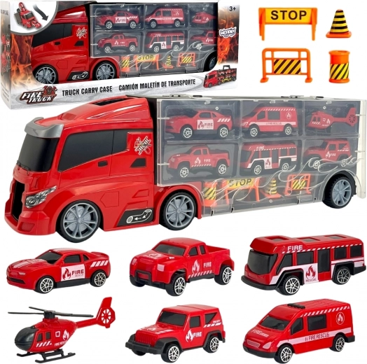 WOOPIE Transporteur de pompiers 3-en-1 rouge 11 pcs