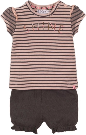 Dirkje ensemble enfant 2 pièces : t-shirt et short à rayures smokey pink et smokey grey