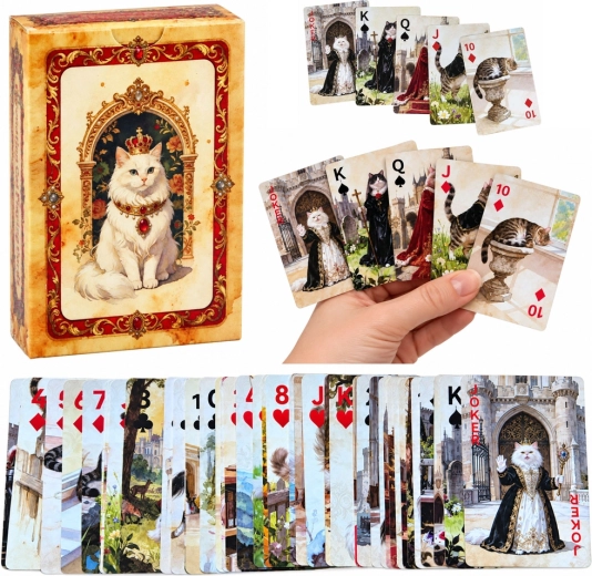Jeu de cartes classique avec des chats royaux, 54 cartes