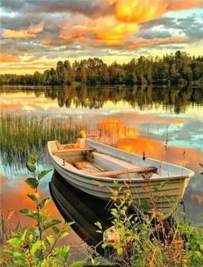 Peinture diamant bateau sur lac 30 × 40 cm