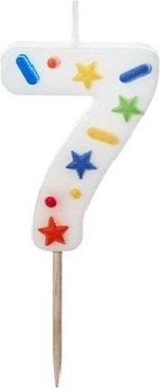 Bougie d’anniversaire chiffre 7 blanche avec confettis 5,5 cm