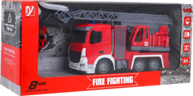 Camion de pompiers télécommandé 1:12 pour enfants 3+ Lance d’incendie + fonctions interactives