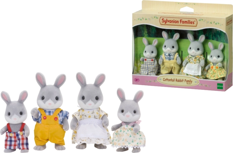 Famille de lapins gris