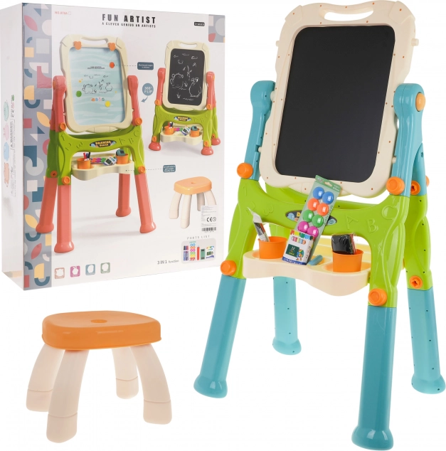 Tableau pour enfants 2‑en‑1 magnétique et à craie avec réglage en hauteur et tabouret