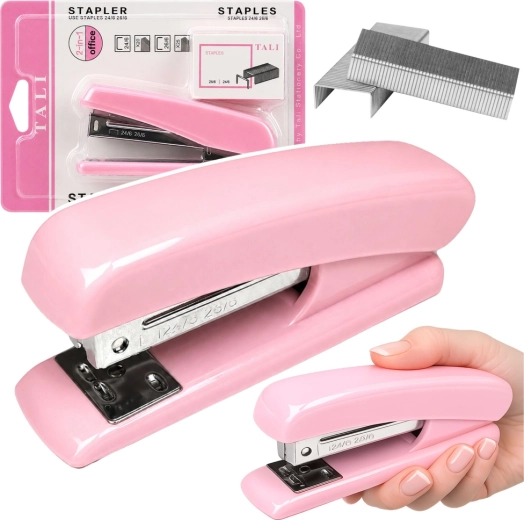 Agrafeuse de bureau rose avec mécanisme en métal (24/6, 26/6) - 1 pièce
