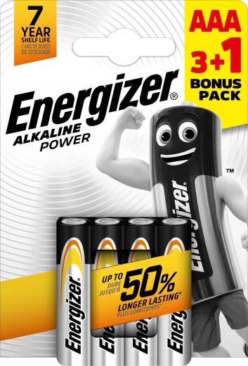 Piles alcalines AAA Energizer Alkaline Power 3+1 gratuit