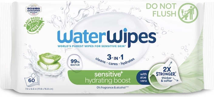 WaterWipes lingettes humides hydratantes à l’aloe vera 3-en-1 12×60 pcs