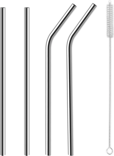 Set de pailles à boisson en acier inoxydable avec goupillon de nettoyage (4 pièces)