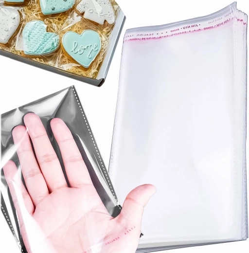 Sachets autocollants transparents en film OPP 12 × 20 cm - 100 pièces