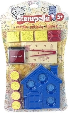 Ensemble de tampons pour enfants avec encre rouge et étui en forme de maison