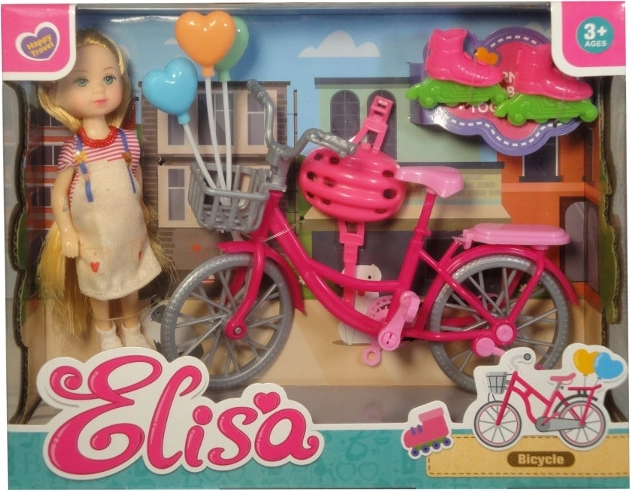 Mini poupée avec vélo, rollers et casque