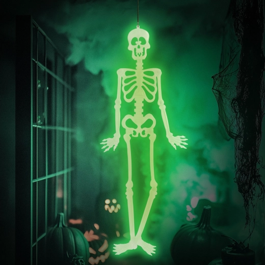 Décoration d’Halloween phosphorescente en forme de squelette 90 × 40 cm