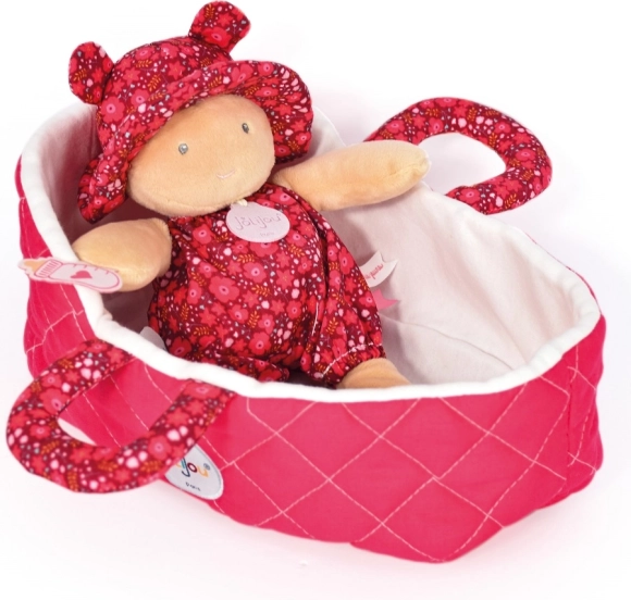 Doudou Jolijou poupée dans un sac de transport rose 20 cm