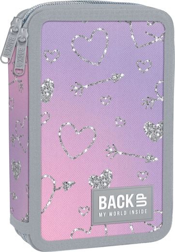Trousse scolaire à deux compartiments avec fournitures BackUP – cœurs scintillants