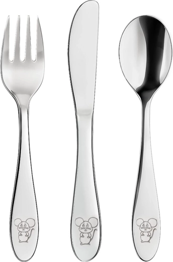 Couverts enfant en inox Souris – 3 pièces
