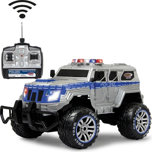 Jamara monster truck blindé de police télécommandé 1:12 27 MHz avec LED, batterie et chargeur