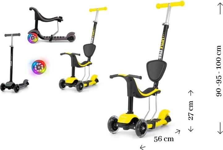 Little Star – trottinette enfant 3-en-1 jaune-noir avec siège