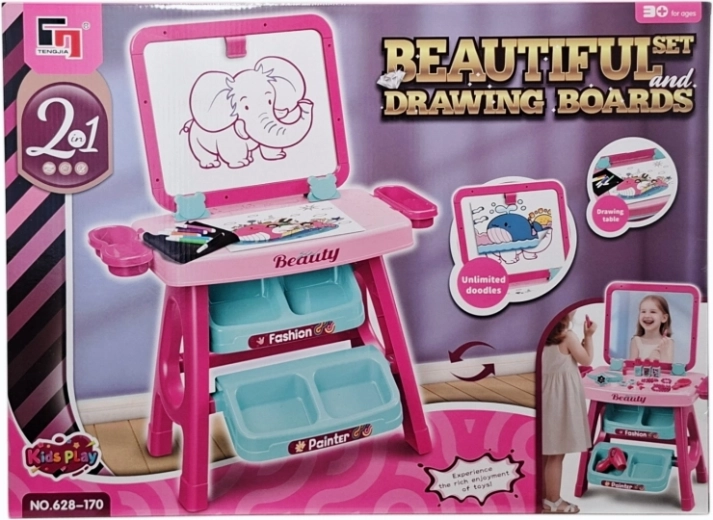 Coiffeuse cosmétique pour enfants 2-en-1 avec tableau de dessin
