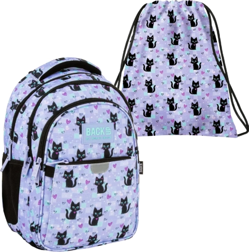 Set scolaire avantageux BackUP Magic Cats 2v1 – sac à dos et sac