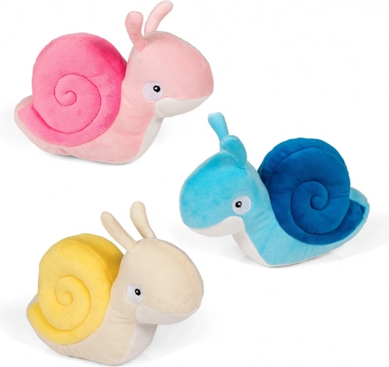 Escargot en peluche 20 cm – bleu, rose et jaune-blanc