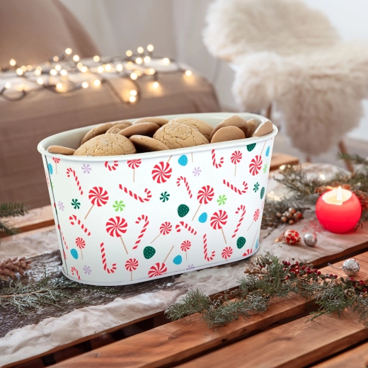 Panier métallique de Noël avec motif de cannes à sucre