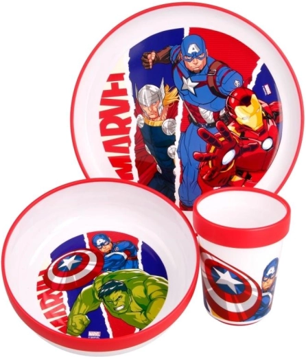 Set de repas en plastique Marvel Avengers pour enfants (assiette, bol et gobelet) - 1 pièce