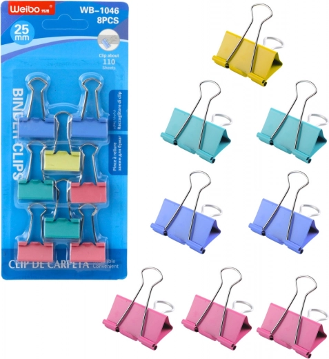 Set de clips de bureau colorés 25 mm, 8 pièces