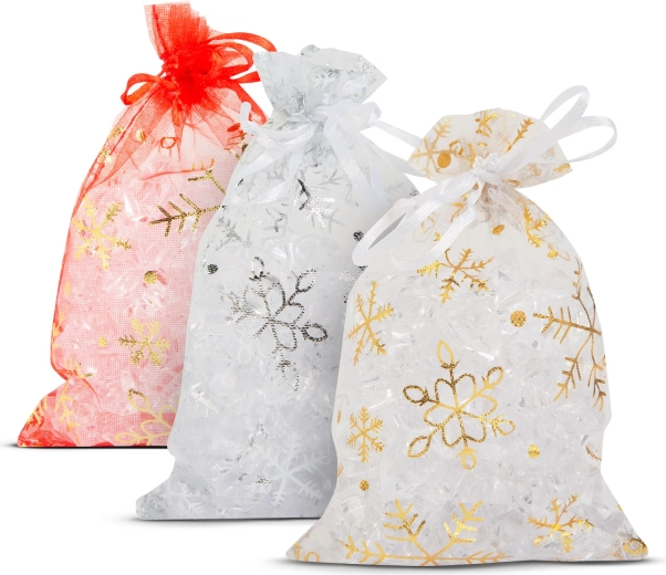Sachet cadeau en organza avec flocons de neige 10 × 15 cm - 1 pièce