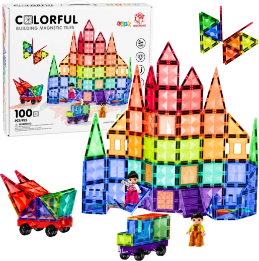 Blocs de construction magnétiques 3D – panneaux colorés STEM (100 pièces)