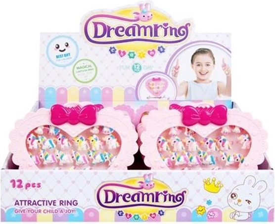 Coffret de bagues pour enfants dans une boîte à bijoux en forme de cœur (20 pcs)