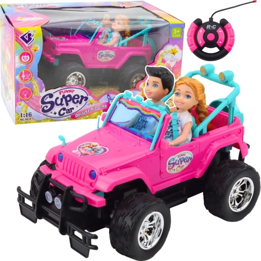 Voiture tout-terrain RC rose avec poupées 1:16