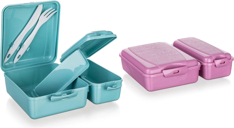 Boîte à goûter compartimentée avec fermeture à clip et couverts 21,5 × 16 × 6,5 cm - 1 pièce