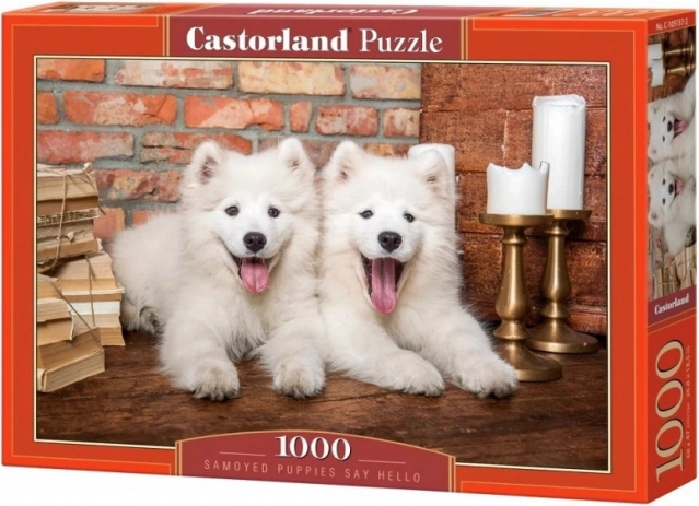 Puzzle 1000 pièces Samoyed Puppies disent bonjour