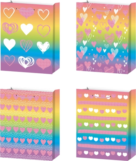 Sac cadeau M avec petits cœurs arc-en-ciel