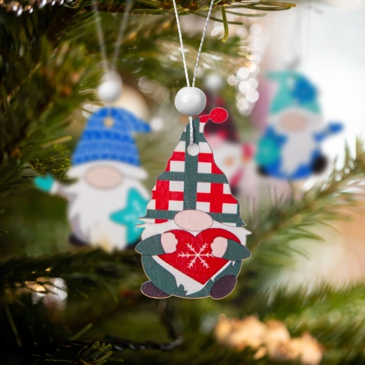Ensemble de décorations de Noël suspendues en bois en forme de lutins, 12 pièces