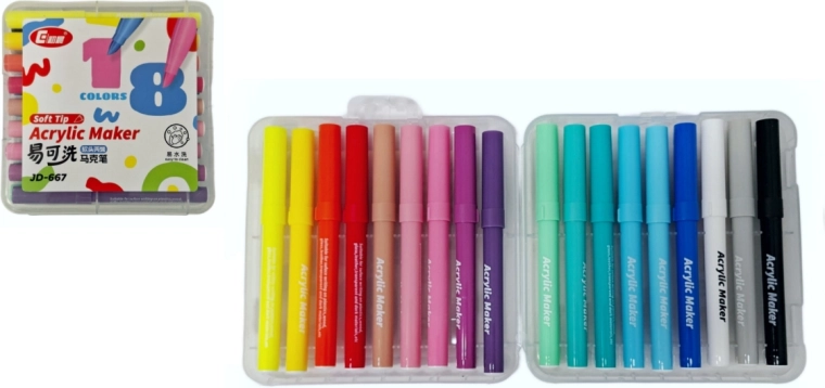 Marqueurs acryliques pour verre, céramique, bois et pierre – set de 18 pcs