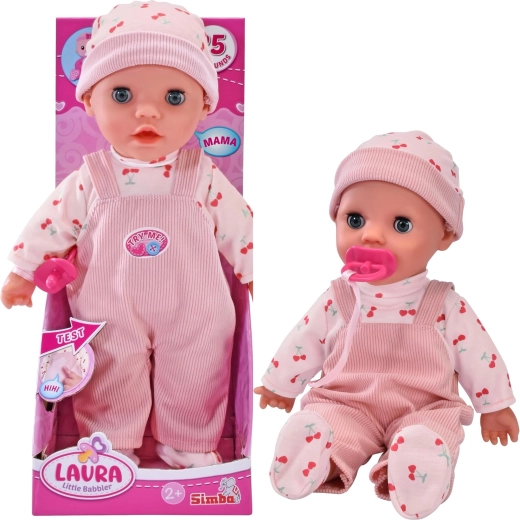 Poupée interactive Laura, adorable bébé gazouillant avec sons et tétine, 30 cm