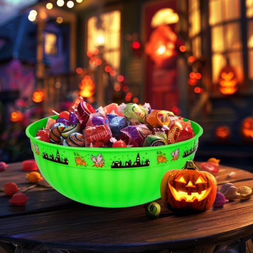 Grand saladier de service Halloween en plastique vert 30 × 12 cm