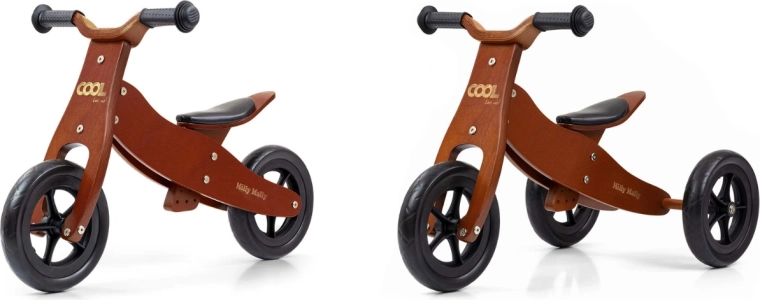 Draisienne en bois 2-en-1 pour enfants Milly Mally Look Cool Dark Natural