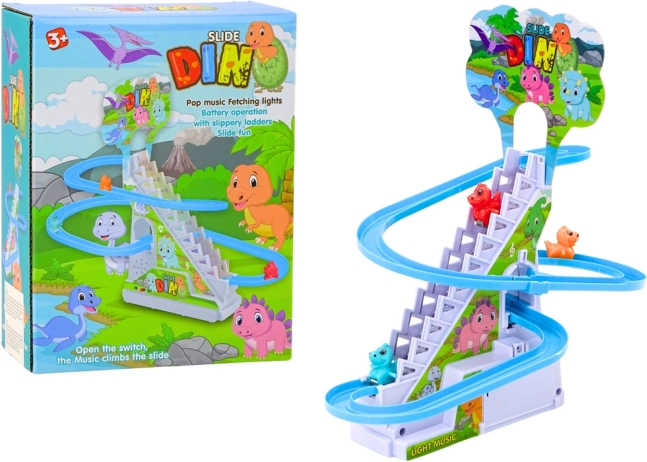 piste de dinosaures amusante avec escalier, lumières et sons