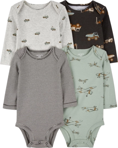 Bodies bébé à manches longues Carter’s, rayures vertes Avion, lot de 4, taille 56