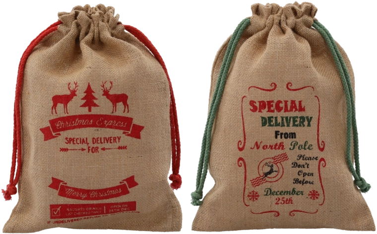 Pochon cadeau en jute 28 × 40 cm, motifs assortis, lot de 10 pièces