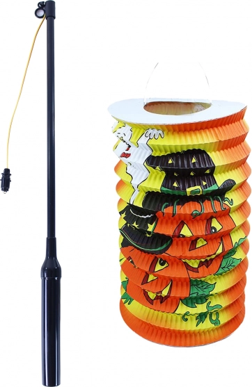 Lampion d’Halloween 15 cm avec baguette lumineuse 40 cm