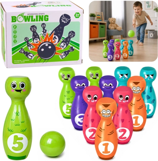 Quilles pour enfants avec visages – set éducatif de 10 quilles et 2 balles