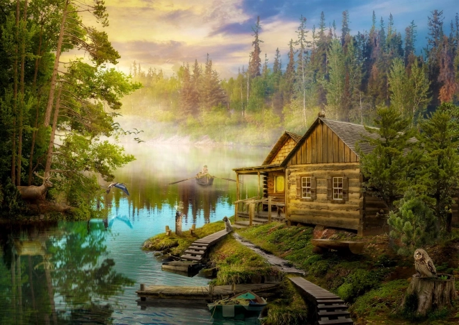 Puzzle Enjoy – cabane au bord de la rivière – 1000 pièces