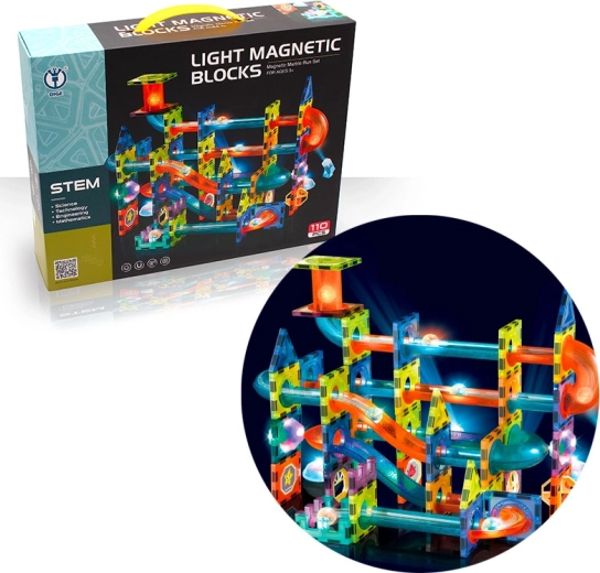 Circuit à billes magnétique lumineux – coffret de construction 110 pièces