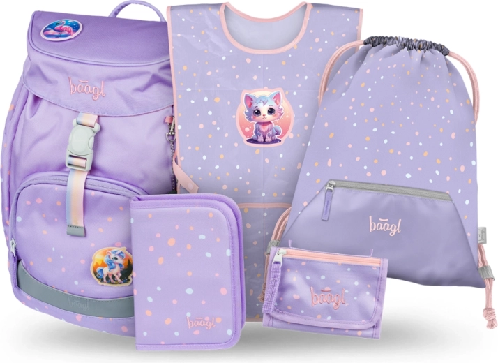Baagl set scolaire Airy Petits compagnons – sac à dos, trousse, sac, tablier et porte-monnaie